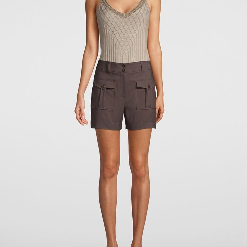 WHITE HOUSE BLACK MARKET DARK BROWN HIGH RISE 4 INCH CARGO SHORTS SIZE 0 NWT - Picture 5 of 11